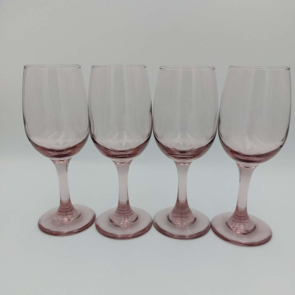 Vintage Libbey Premiere Pink Wine Glasses Set 4 Blush Rose Stemware Goblets 7"